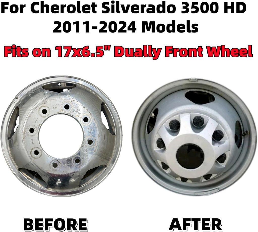 1PC New Silver Plastic Wheel Hub Center Cap Cover for Chevy Silverado 3500 HD 2011-2024 Pickup, Fit 8 Lug 17”x6.5 Dually Front Wheels, Part Number 9597796