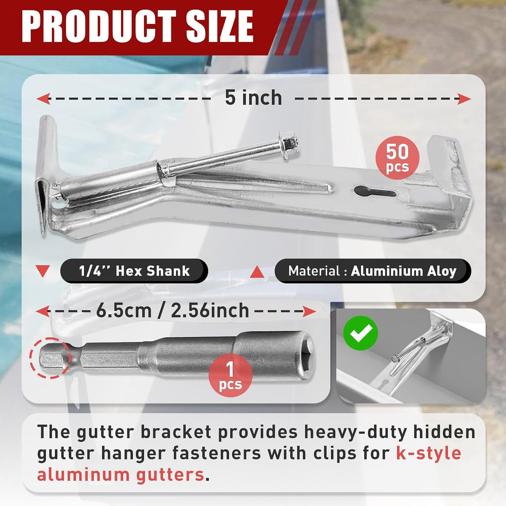 hidden gutter hangers 5 inch k style, close-up detail
