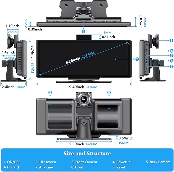 Portable Carplay Screen for Car 9.28" Carplay & Android Auto Car Tou...