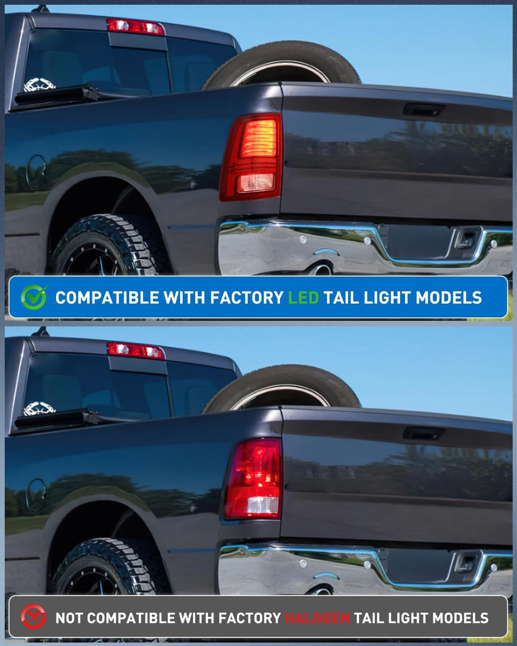 Nilight Taillight Assembly Compatible with 2013 2014 2015 2016 2017 2018 Dodge Ram 1500 2014-2018 Ram 2500 3500 LED Style Driver Side and Passenger Side Rear Tail Light with Bulbs