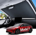 REEVAA Upgraded for Tesla New Model Y 2016-2026 (Juniper) Windshield Sunshade [Tailored Fit, 99% Sun Protection] Foldable Sun Shade Car Accessories with Storage Bag