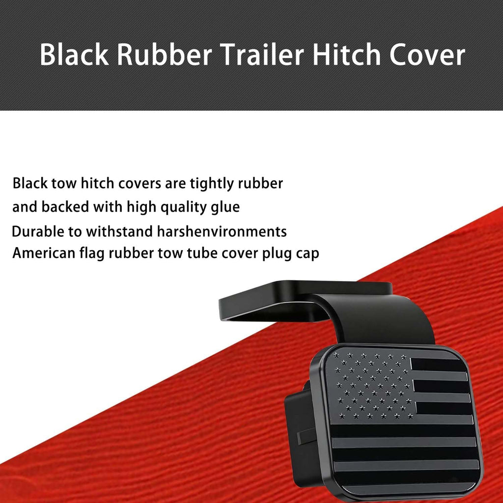 Trailer Hitch Cover with Black for Any 2" Receivers - American Flag Rubber Hitch Tube Cover Plug Cap