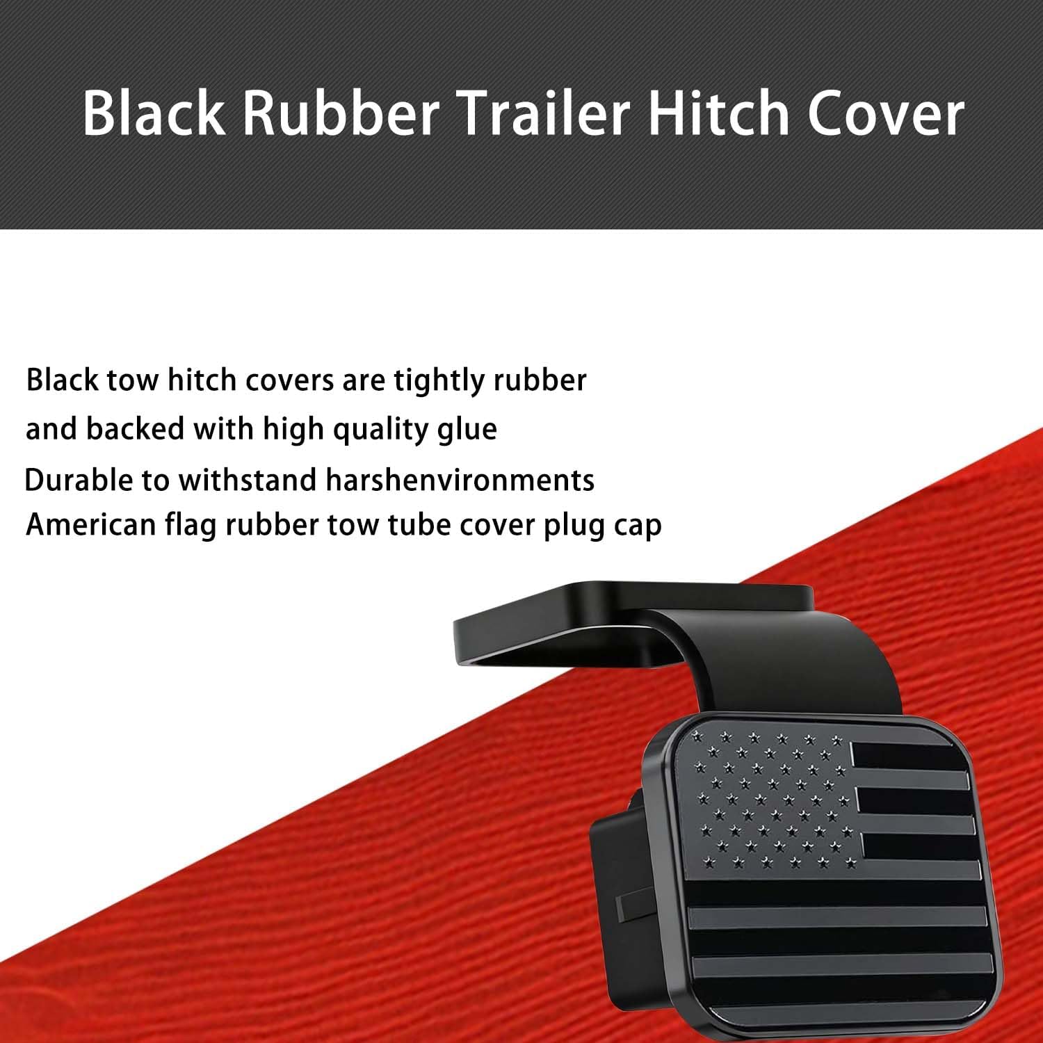 Trailer Hitch Cover with Black for Any 2" Receivers - American Flag Rubber Hitch Tube Cover Plug Cap