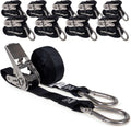 US Cargo Control Stainless Steel Ratchet Straps with Carabiner Hooks 1" X 10' (10 Pack), 500 LBS Break Strength, Marine Tie Down Straps for Boats, ATVs, Trees, Camping, Snow, Saltwater Applications