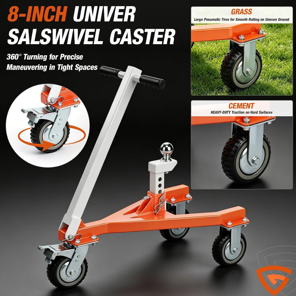 Trailer Dolly Heavy-Duty, 20,000 lbs Load 3500 lbs Tongue Weight Trailer Mover with 2'' & 2-5/16'' Receiving Tongues, 360° Swivel Wheels with Brake, Angle Adjustable, Suitable for RV Boat Motorcycle