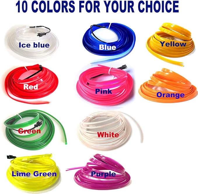 El Wire Orange Interior Car LED Strip Lights, 3M Neon Wire USB 5V - Image 7