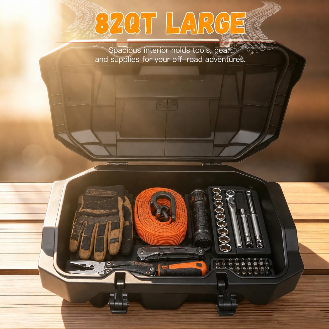 82QT Rear Cargo Box for Polaris RZR XP 1000 XP4 1000 2024-2026, Waterproof UTV Rear Bed Storage Box Replace #2889611