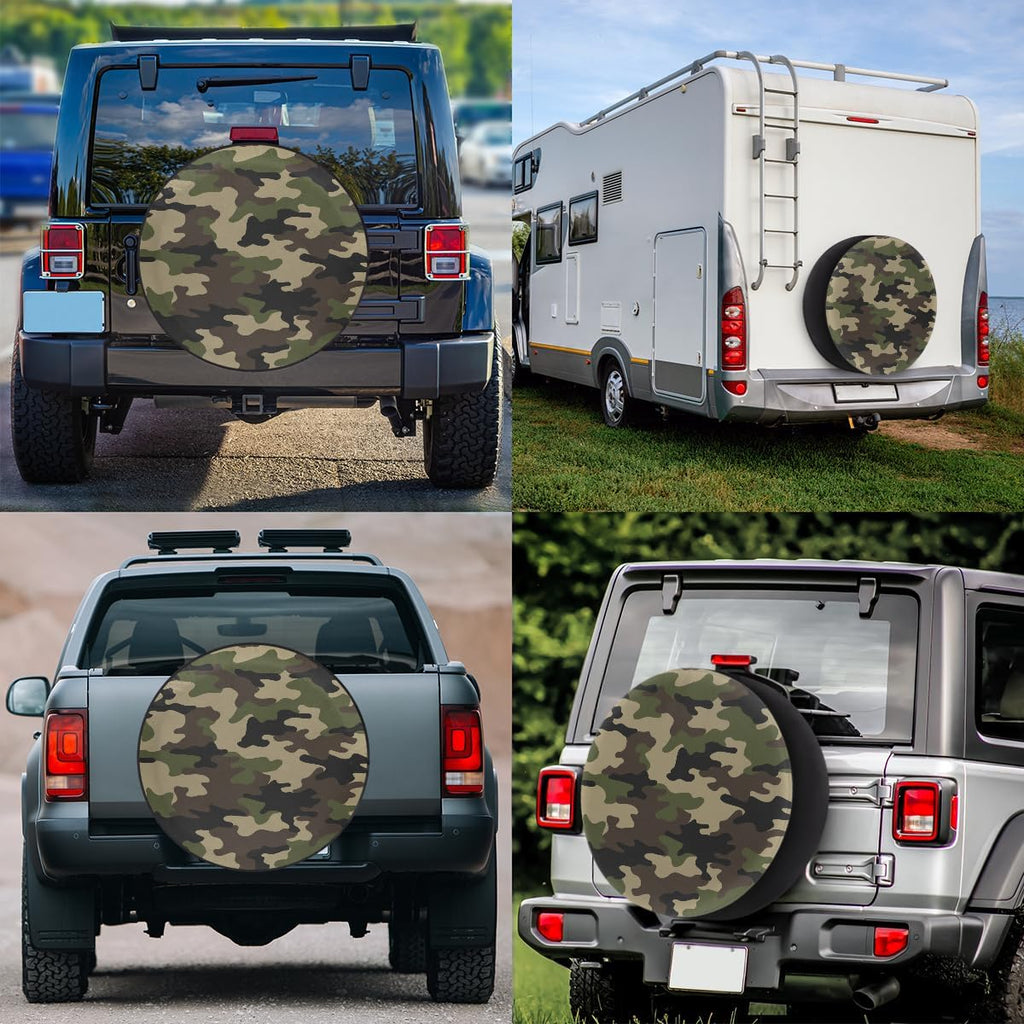 Camo Spare Tire Cover Waterproof Dust-Proof Spare Wheel Covers | Camouflage Army Wheel Tire Cover Universal Fit for Camper Trailers RV SUV Truck Travel Trailers Accessories 14"