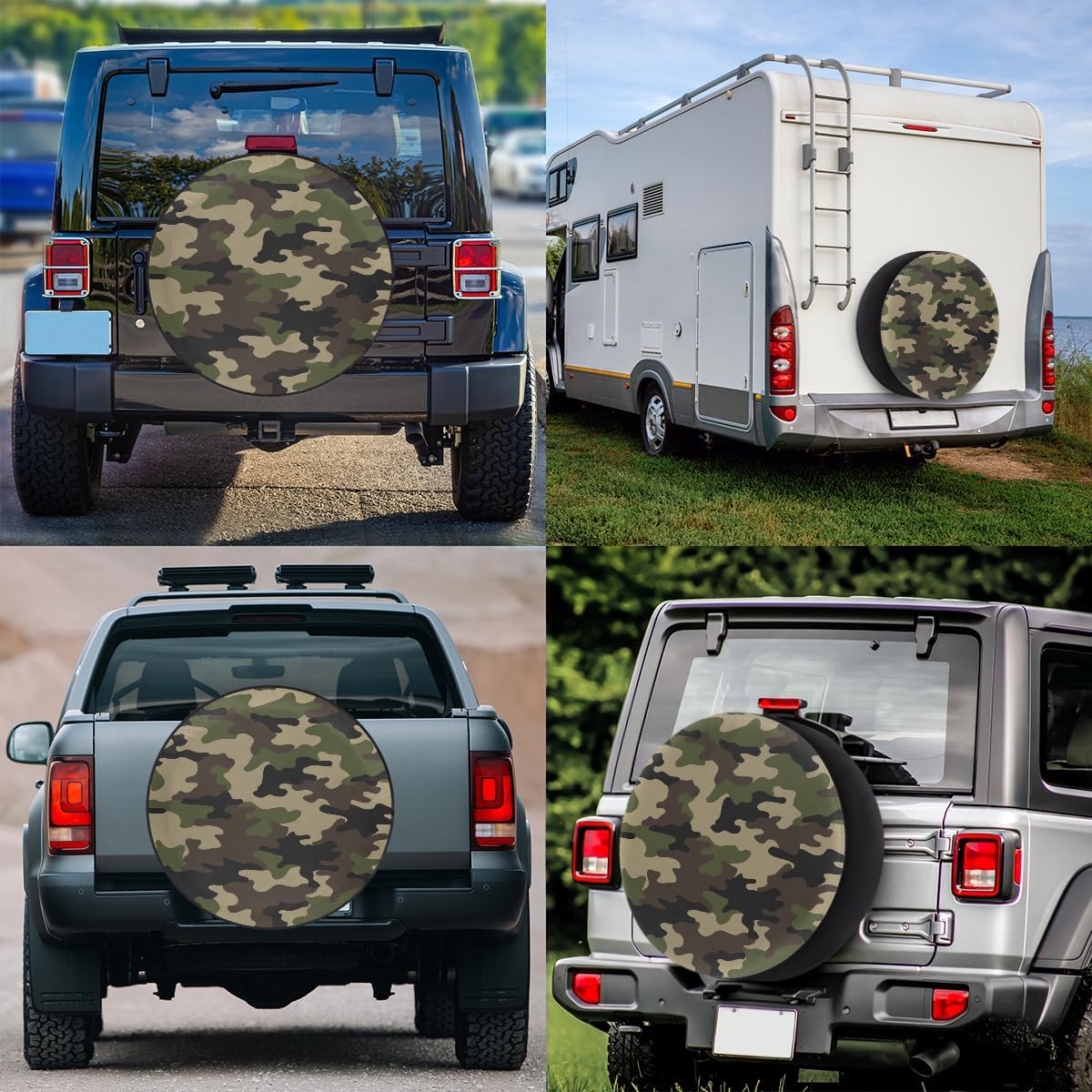 Camo Spare Tire Cover Waterproof Dust-Proof Spare Wheel Covers | Camouflage Army Wheel Tire Cover Universal Fit for Camper Trailers RV SUV Truck Travel Trailers Accessories 14"