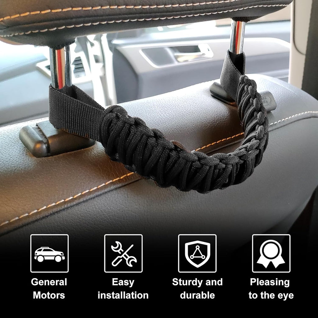 2Pcs Headrest Grab Handles, Car Front Rear Seat Back Roll Bar Grip Handles Kit, Nylon Grab Handl with Headrest Mounted, Heavy Duty Automotive Interior Accessories Universal for SUV Truck Pickup(Black)