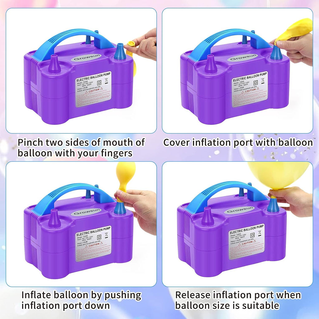 Growsun Balloons Pump Kit Electric Balloon Garland Arch Kit Air Blower Inflator for Party Decoration w/Ballons Tape Strip, Purple