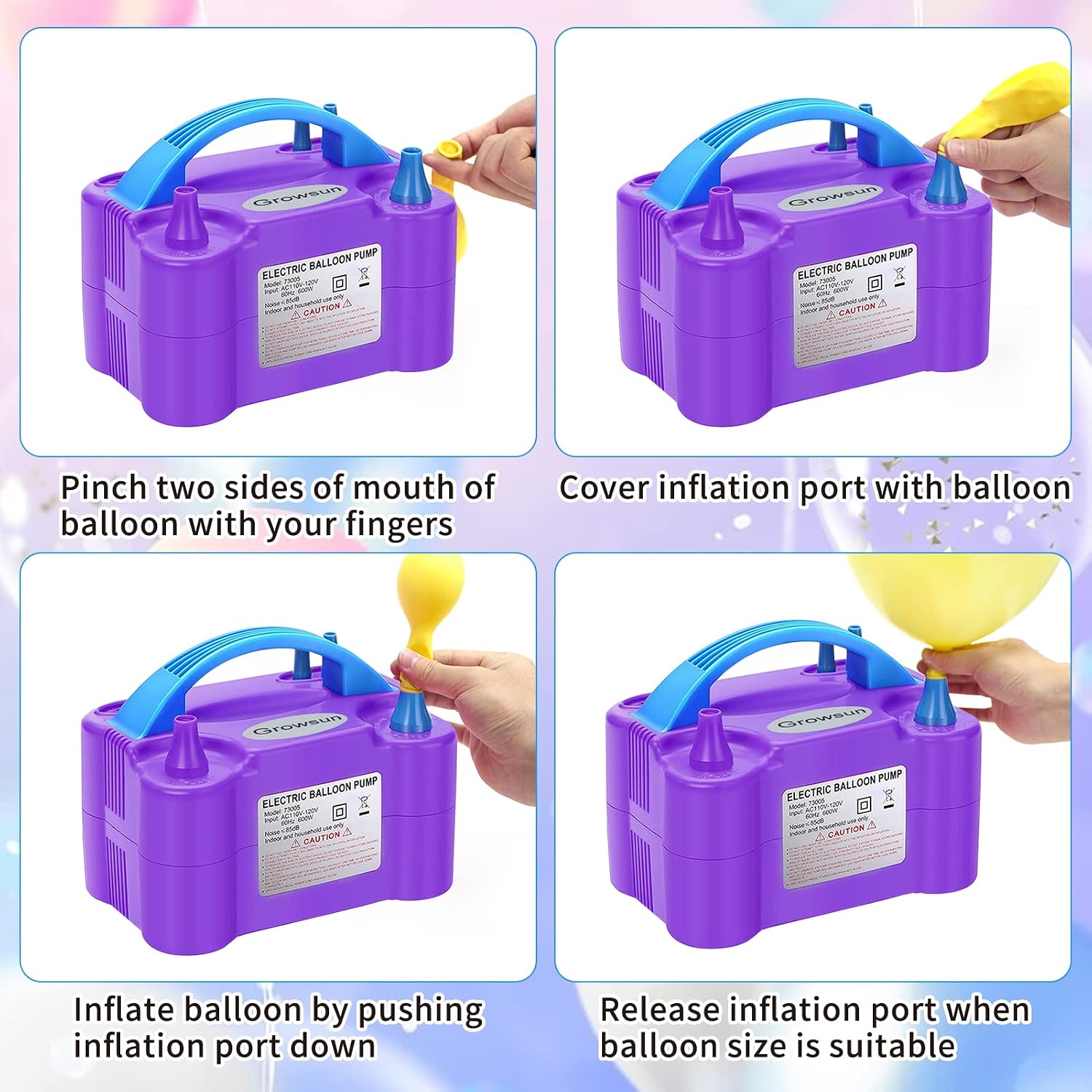 Growsun Balloons Pump Kit Electric Balloon Garland Arch Kit Air Blower Inflator for Party Decoration w/Ballons Tape Strip, Purple