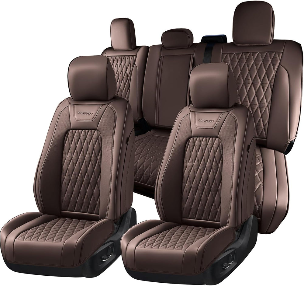 Coverado Premium Leather Full Set Seat Covers Waterproof Heavy-Duty Protector...