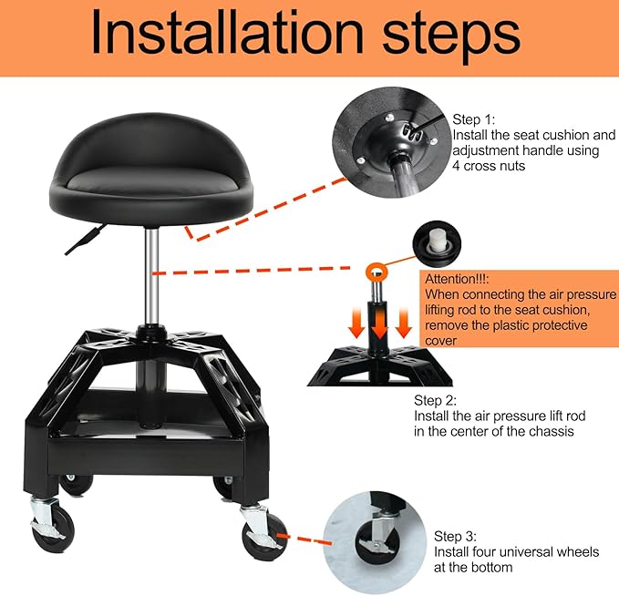 Garage Shop Rolling Seat, Heavy Duty Adjustable Rolling Mechanic Stool - Image 6