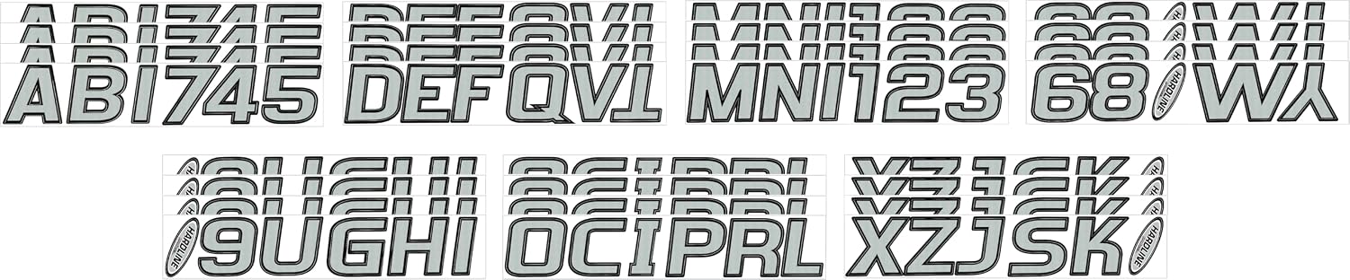 Hardline Products USA Series 700 Boat Registration Numbers & Letters Kit -Silver/Black – 3-Inch USCG Compliant Marine Vinyl Decals – UV, Fuel & Scratch Resistant – Complete Set for Hull Registration