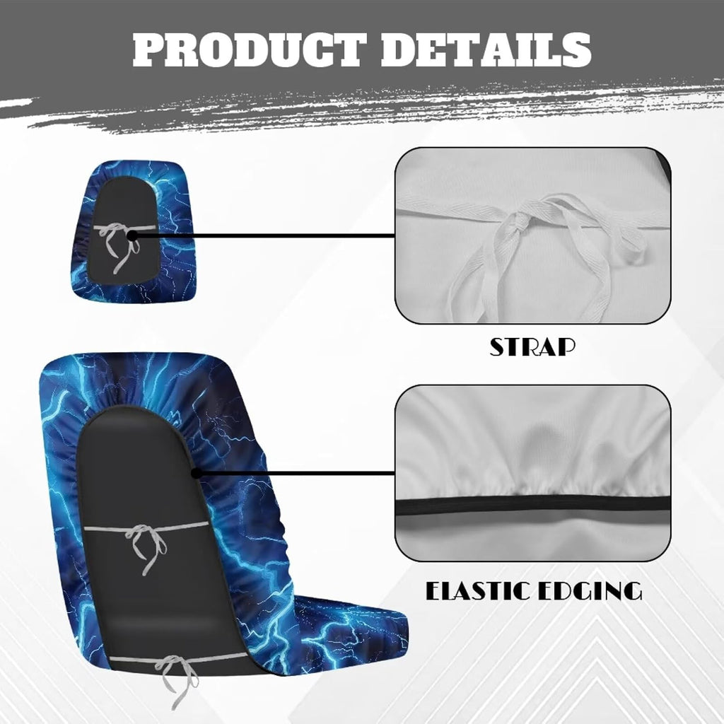 Howilath Lightning Print UTV Seat Covers for Rhino 450 660 700 4 Pack Heavy Duty with Headrest, Non-Slip Elastic Straps Machine Washable