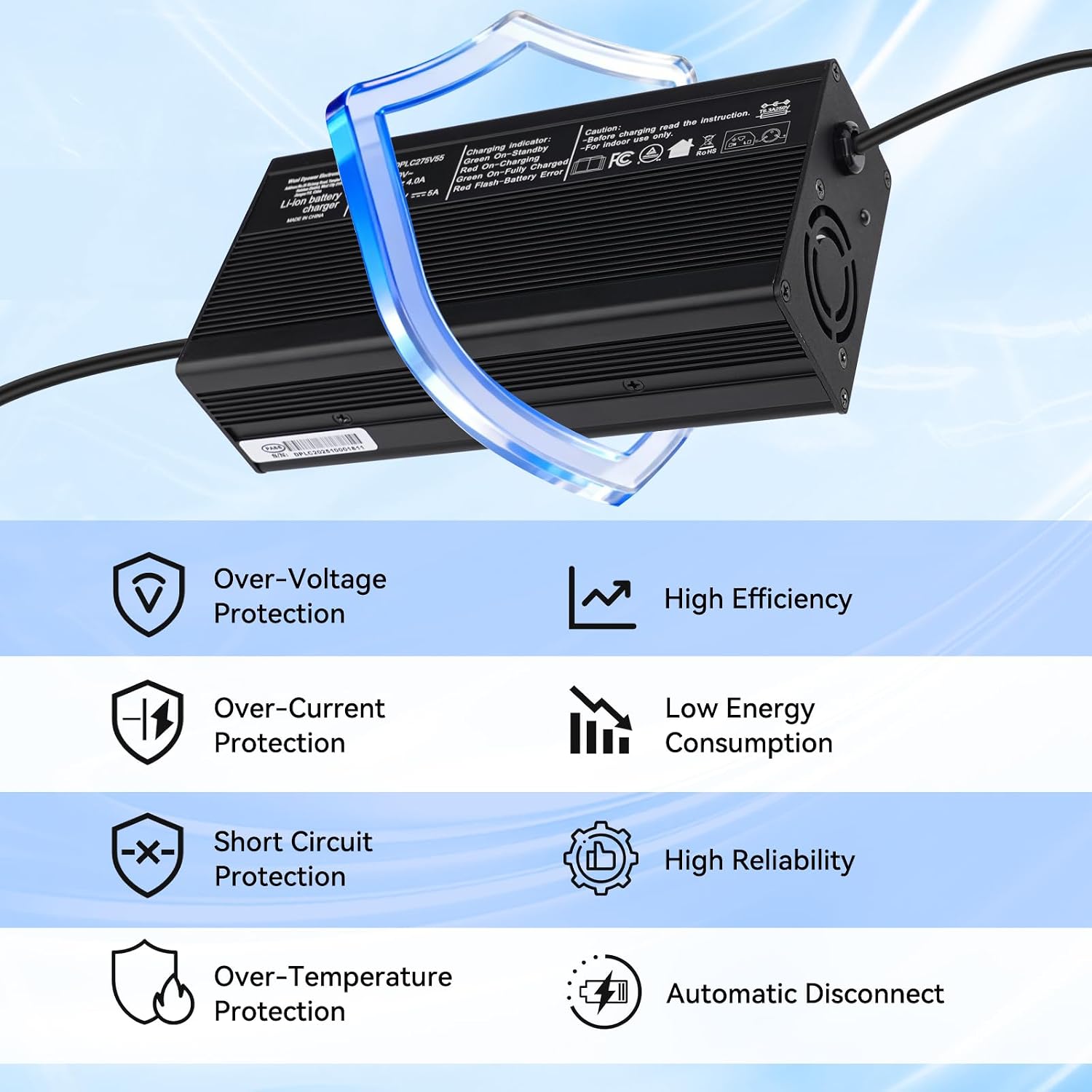Upgraded Fast Charging 3-Pin 48V 5A Battery Charger for Q20 Ridstar, Battery Power Adapter, Waterproof & Moisture-Proof & Protection Against Overcurrent Charger Part for Q20 Ridstar ﻿(5A)