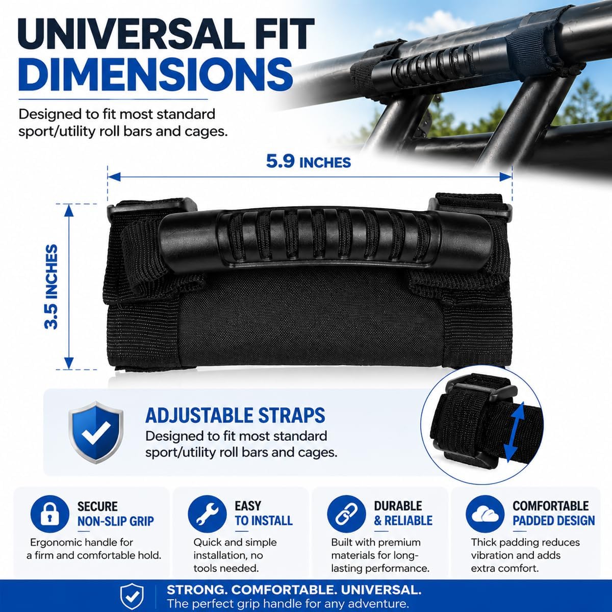 Heavy Duty Roll Bar Grab Handles for CFMOTO UForce 1000 2020–2026, 2 Pack Non-Slip Ergonomic Grip, Adjustable Safety Hand Grips Comfortable Secure Hold