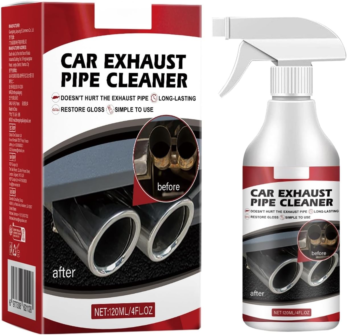 Car Exhaust Pipe Cleaner Spray, Rust Remover and Gloss Restorer, 4 fl oz