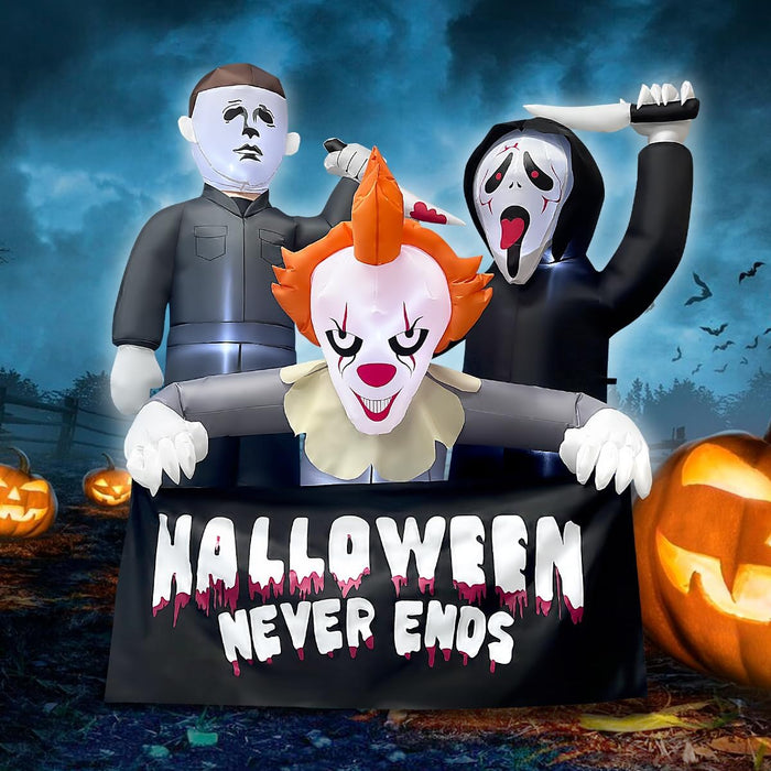 6FT Halloween Inflatable Killer Trio, LED Blow Up Outdoor Decorations