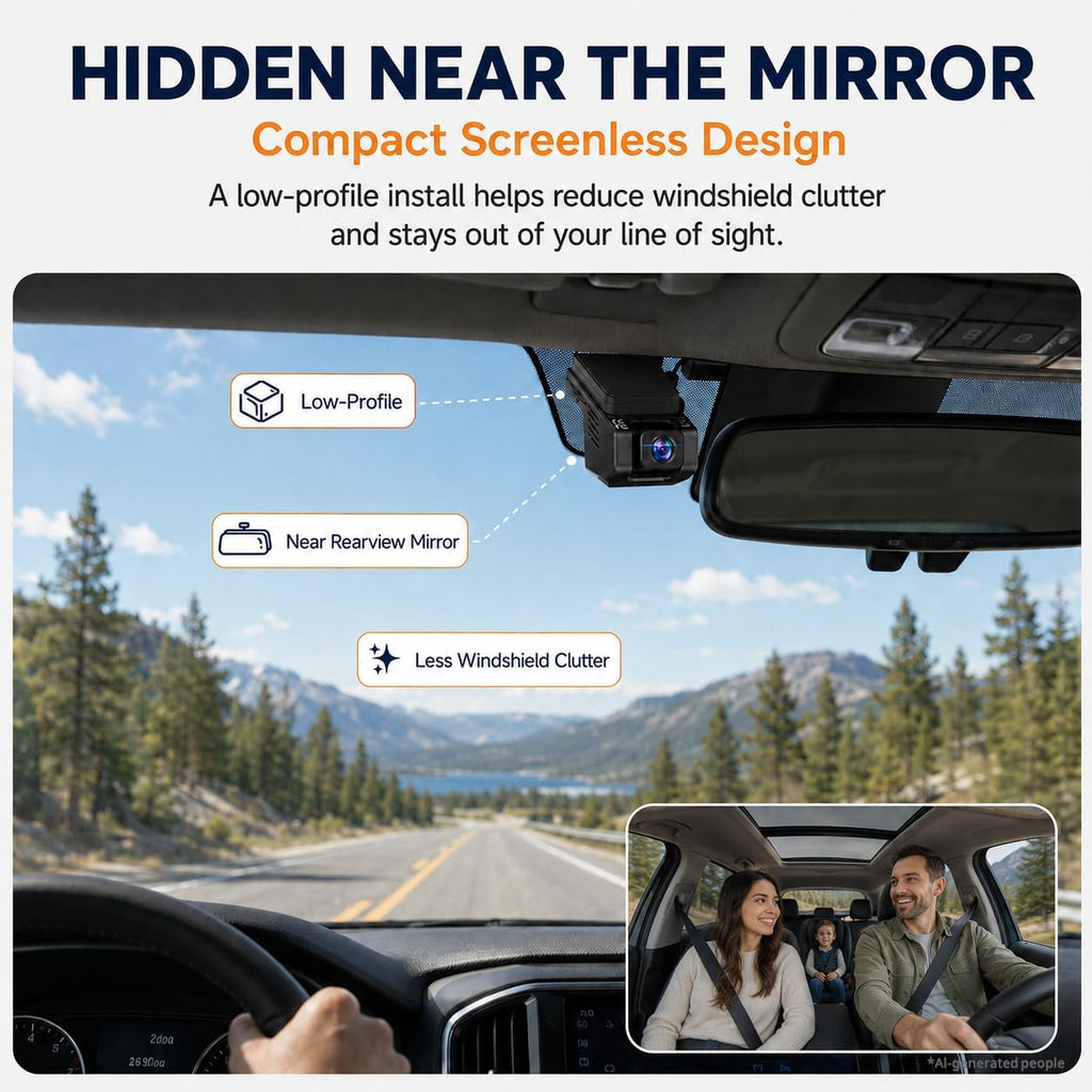 dash cam front and inside, 2.5k+ 1080p cabin, side view