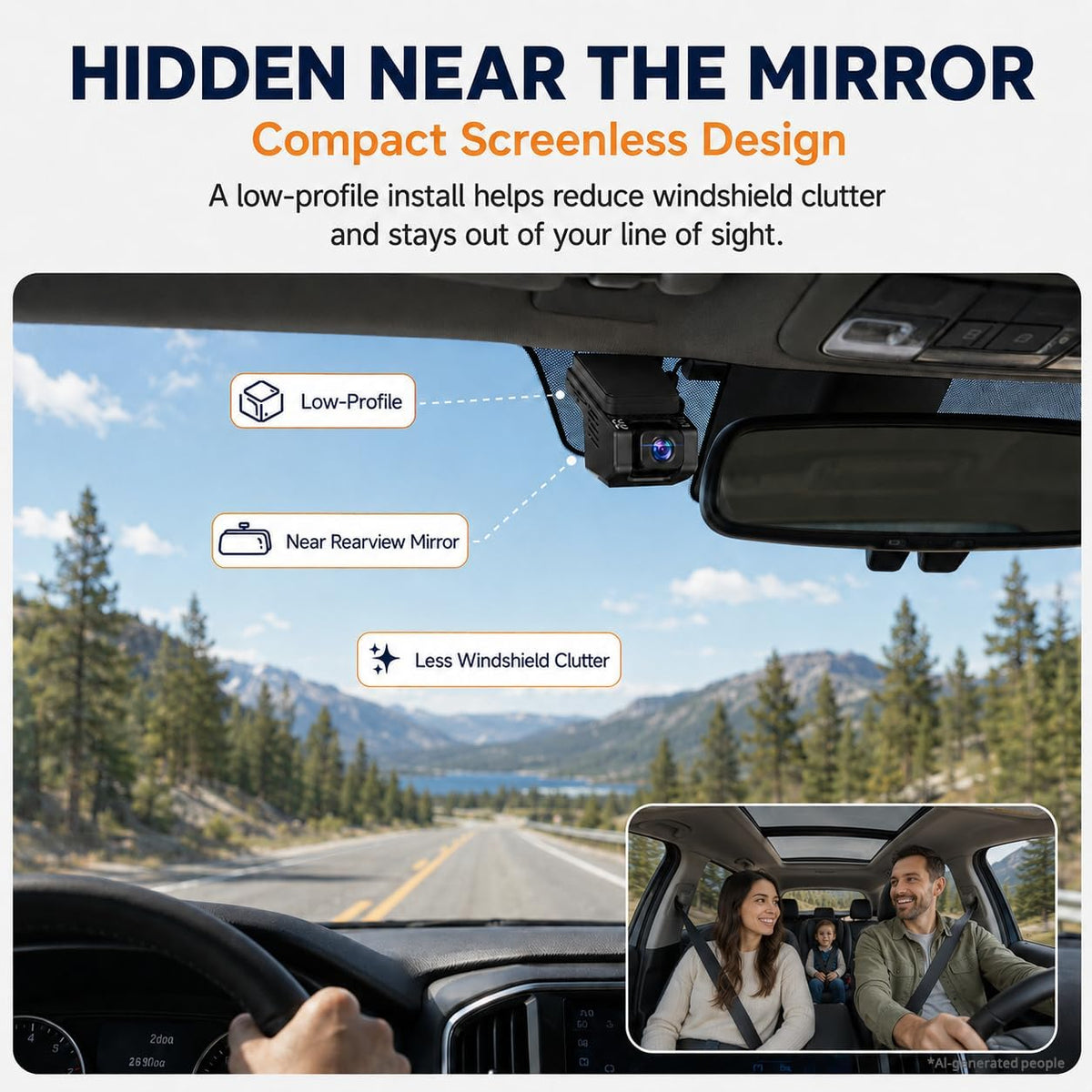 dash cam front and inside, 2.5k+ 1080p cabin, side view