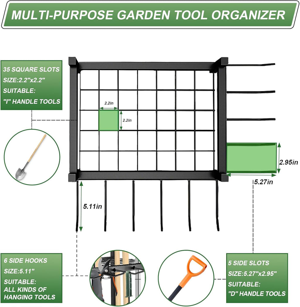 garden tool organizer, garden yard tool rack for, close-up detail