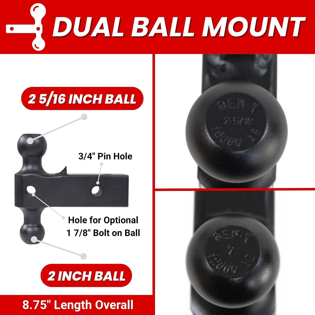 GEN-Y Hitch Tow Hitch for 2" Receiver - 5" Drop/Rise with 3 Adjustable Positions, Includes Dual Ball Mount, Pintle Lock and 2 Locking Pins, 16,000 lbs Towing Capacity, 2,000 lbs Tongue Weight