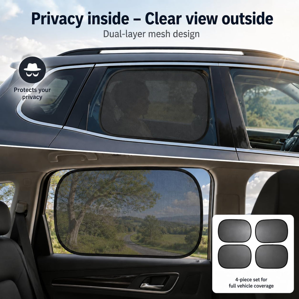 Car Window Sun Shades for Baby, Static Cling Side Window Cover, UV Ray and Glare Protection, 20 * 12&14 * 18 Inch, 4 Pack