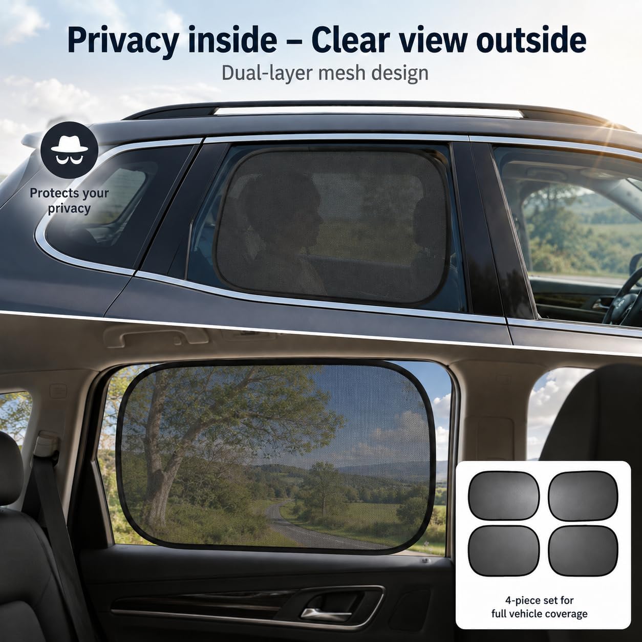 Car Window Sun Shades for Baby, Static Cling Side Window Cover, UV Ray and Glare Protection, 20 * 12&14 * 18 Inch, 4 Pack