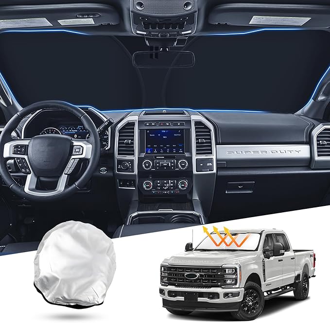 T TGBROS Windshield Sun Shade for Ford Super Duty 2017-2022 F-250 F-350 F-450 by TTGBROS