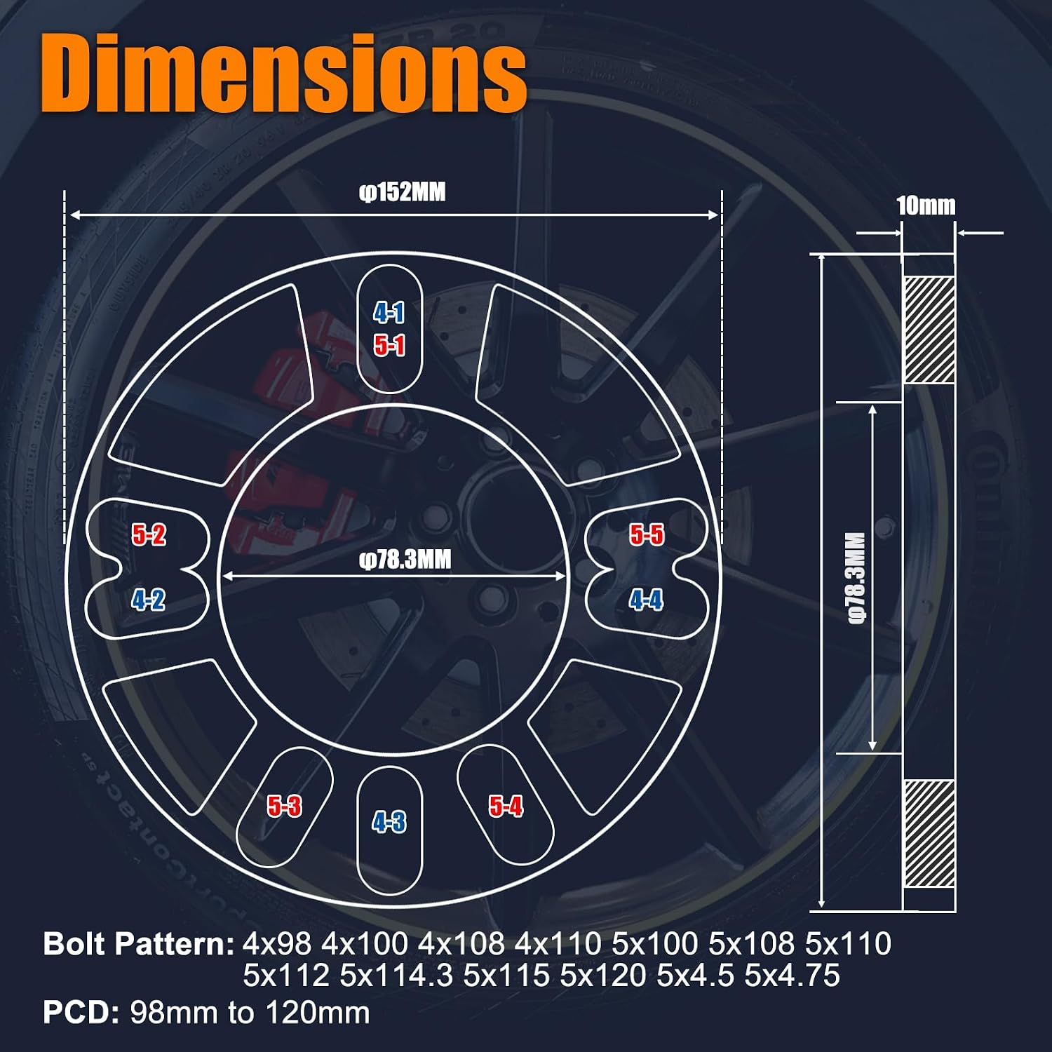 GAsupply 10mm Universal Wheel Spacers, 3/8 inch Aluminum Spacer Fit Bolt Pattern 4x98 4x100 4x108 4x110 5x100 5x108 5x110 5x112 5x114.3 5x115 5x120 5x4.5 5x4.75, PCD 98mm to 120mm, 2 Pack