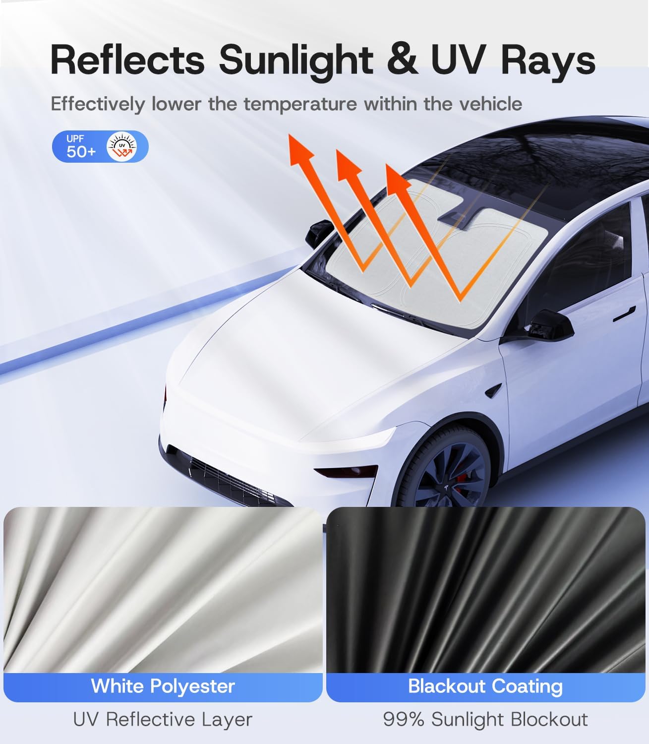 Windshield Sunshade for Tesla Model Y/3 2016-2026 (Juniper/Highland), [100% Sun Block & Anti‑Wrinkle] UV Protection Heat Insulation Front Window Cover for Tesla Model Y/3 Accessories