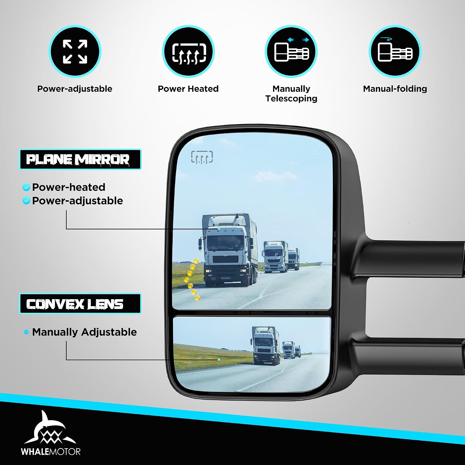 Heated Tow Mirrors Compatible with 2003-2007 Chevy Silverado GMC Sierra(2007 Classic) 1500 2500 3500, Tahoe Suburban Avalanche Yukon Escalade, Extended Trailer Towing Side Mirrors LED Turn Light