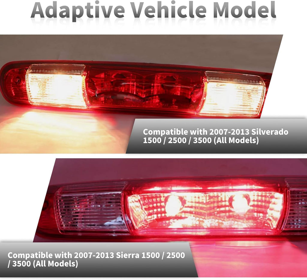 High Mount Stop Third Brake Light Cargo Lamp 25890530 Compatible with 2007-2013 Silverado Sierra 1500 2500HD 3500HD (Red 3 Pin)