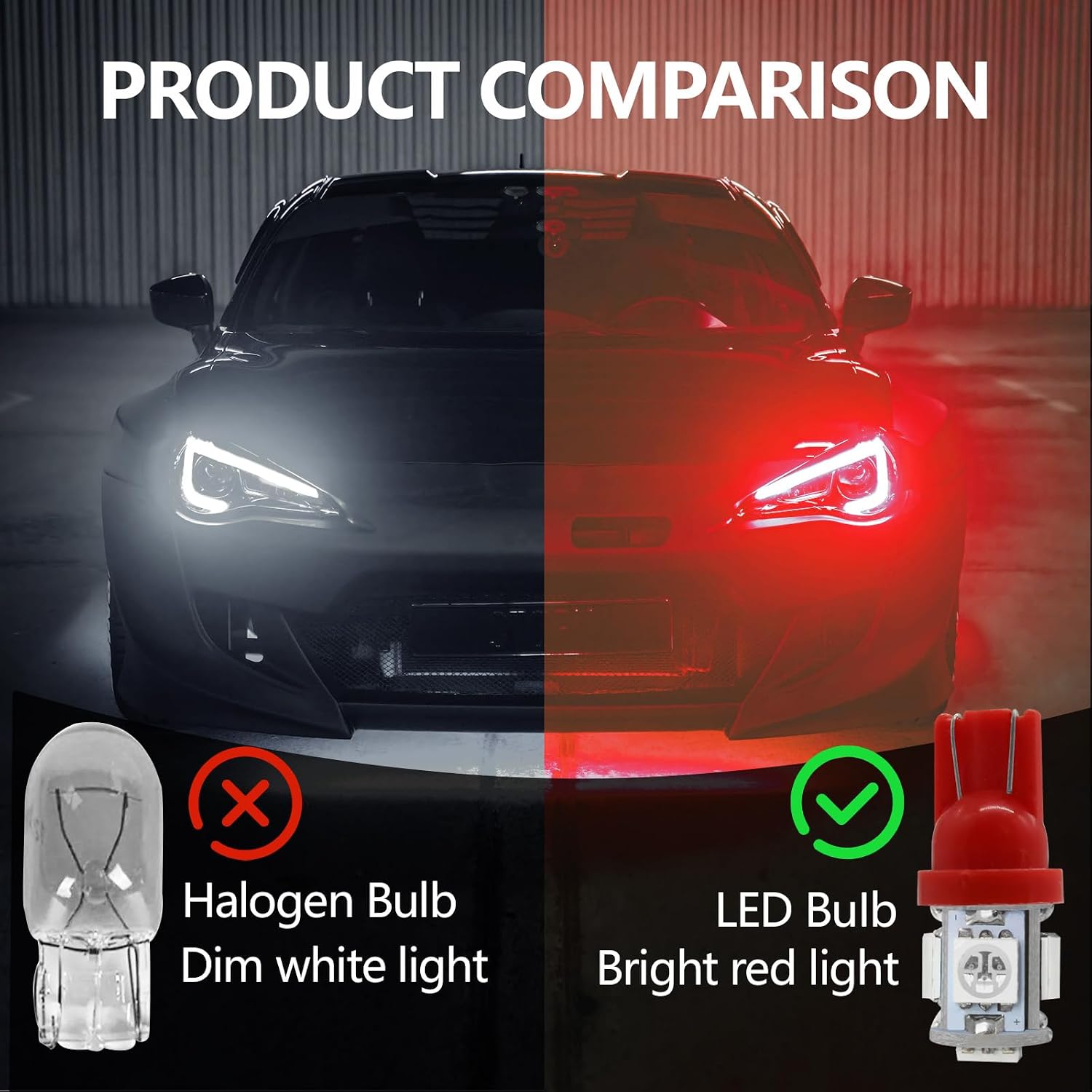 wuyaoyao 10PCS 194 LED Light Bulb, 6000K T10 168 W5W 2825 5SMD 5050 Chips LED Replacement Bulbs, 12V Wedge LED Light Bulb for Car Dome Interior Map Door Courtesy License Plate Lights (Red)