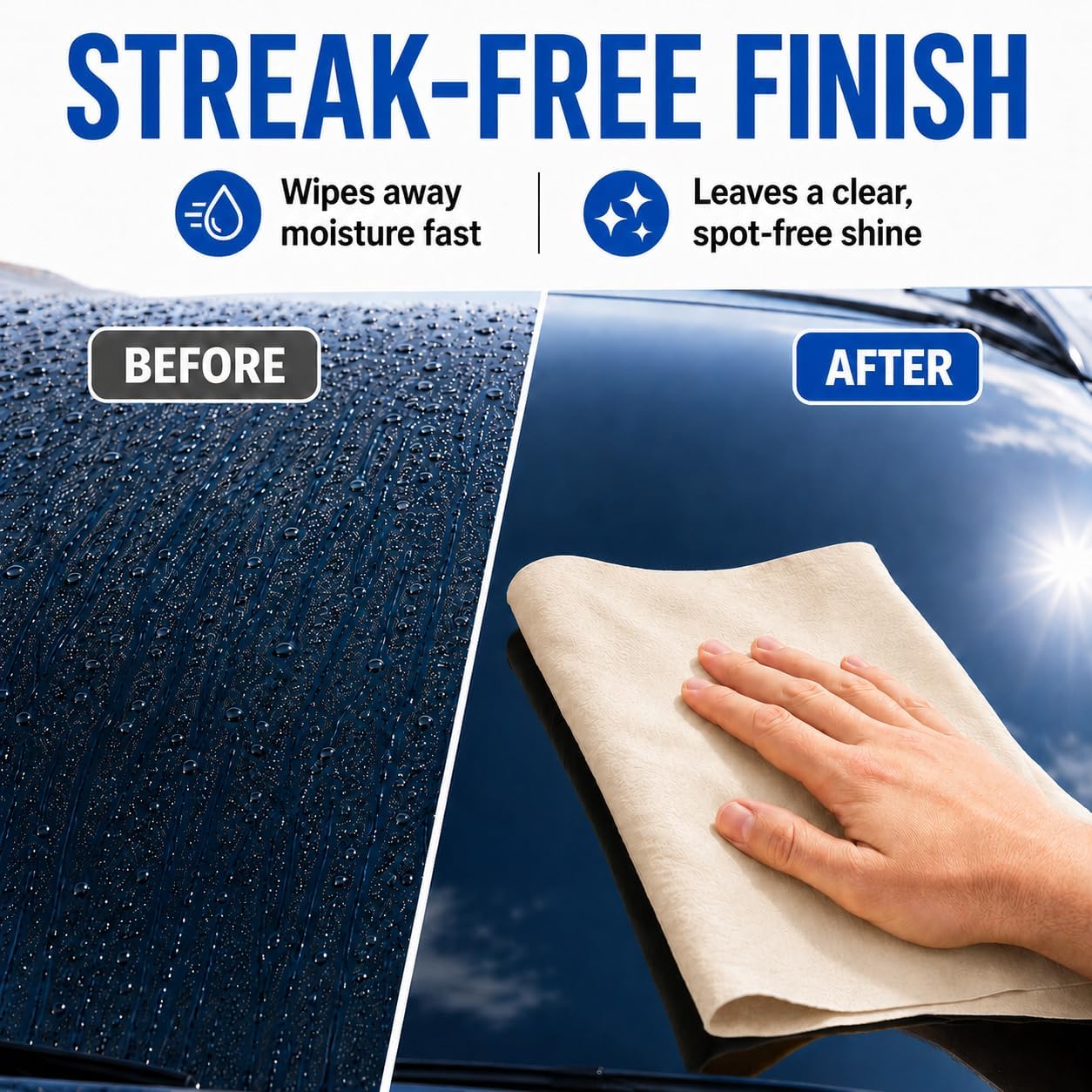 MAQIHAN Chamois Cloth for Car Drying Super Absorbent Sheepskin Shammy Towel Soft Gentle Large 23.6x35.4in Reusable Premium Car Vehicle Detailing (5.7 sq ft)