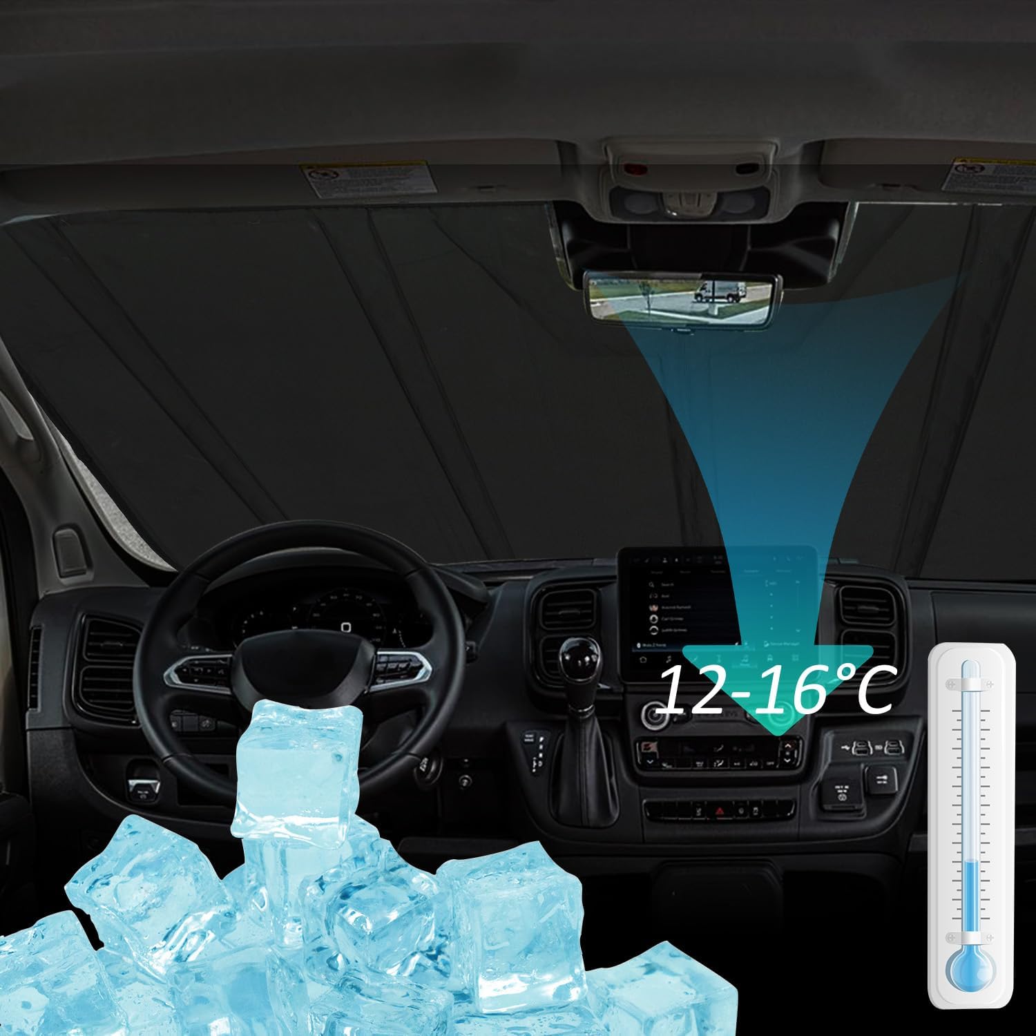 ROCCS Thickest Windshield Sun Shade fit for 2014-2026 Dodge RAM ProMaster Full Size Cargo Van, Diamond Foldable ProMaster Sunshade Front Window Sun Visor Protector Blocks UV Rays Keep Your Car Cooler