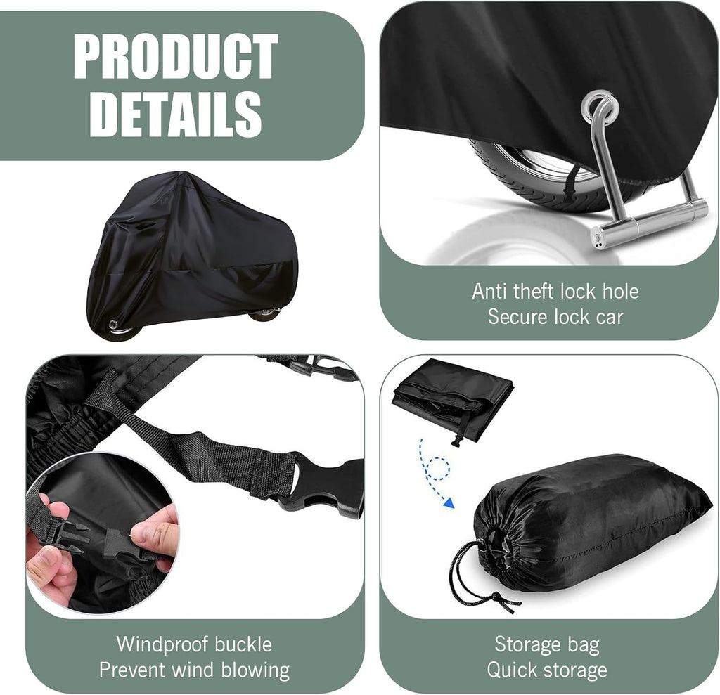 Downhill Motorcycle Cover, Outdoor Waterproof Motorcycle Cover, Motorcycle Full Cover Accessories with Storage Bag, Universal Foldable Durable Motorcycle Protective Cover Replacement (Black)