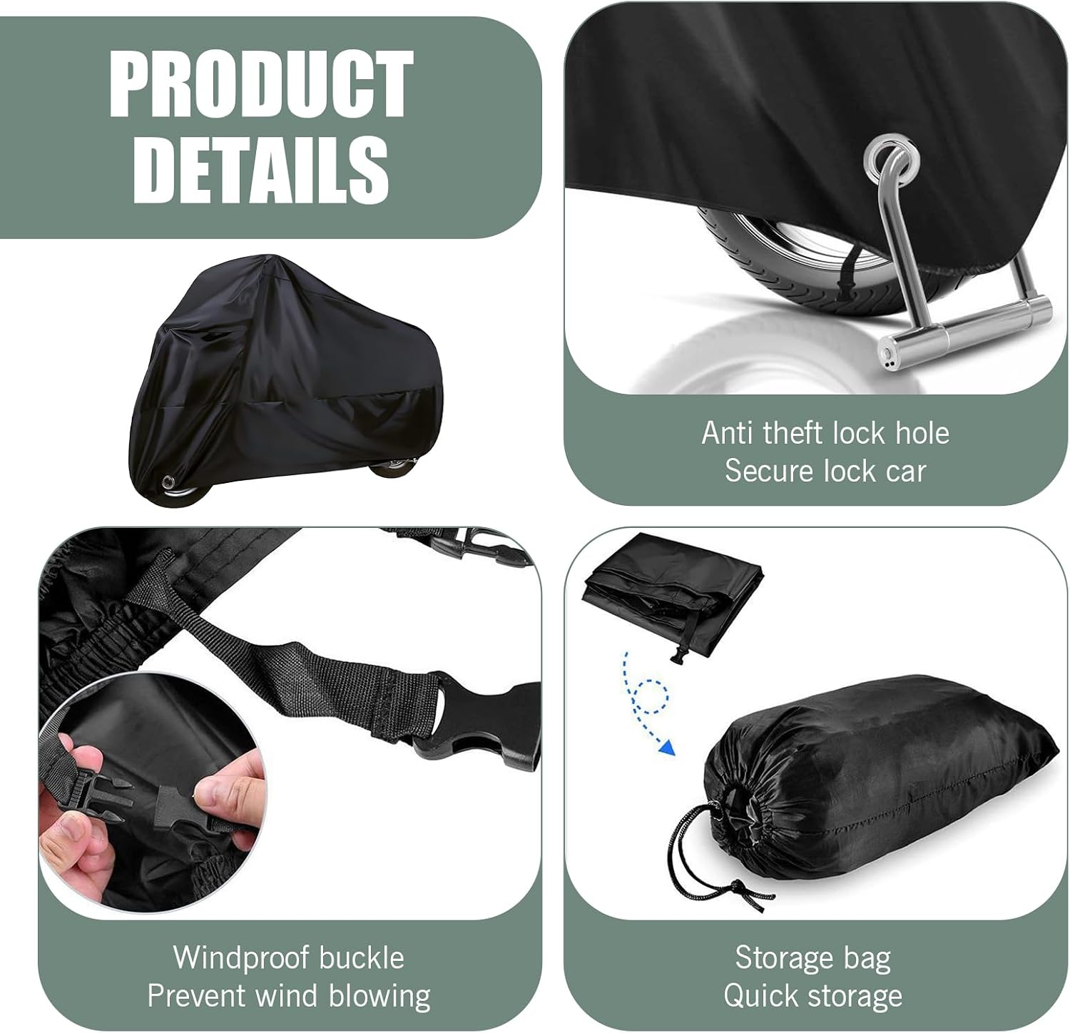 Downhill Motorcycle Cover, Outdoor Waterproof Motorcycle Cover, Motorcycle Full Cover Accessories with Storage Bag, Universal Foldable Durable Motorcycle Protective Cover Replacement (Black)