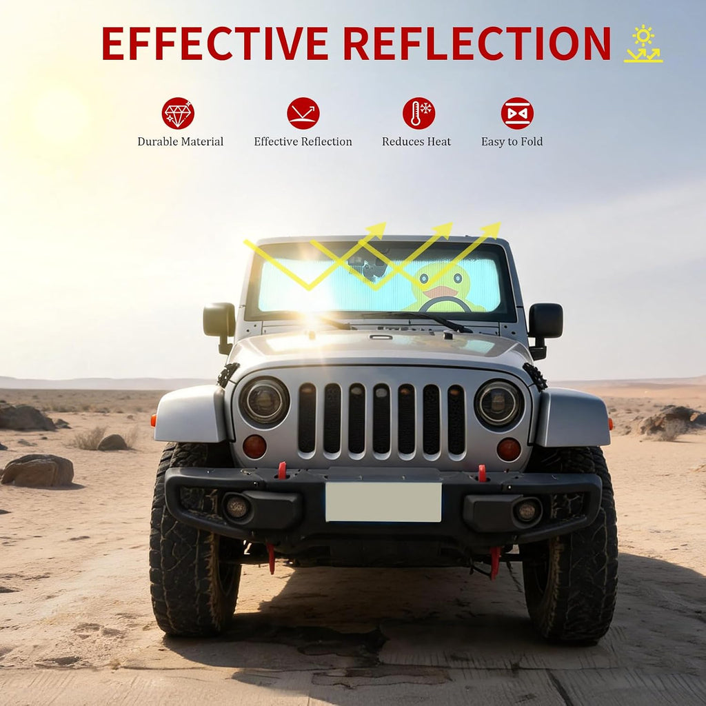 Windshield Sun Shade for Jeep Wrangler TJ JK JL Gladiator JT, Block UV Rays | Heat Shield Sun Visor Cover Windshied Sunshade