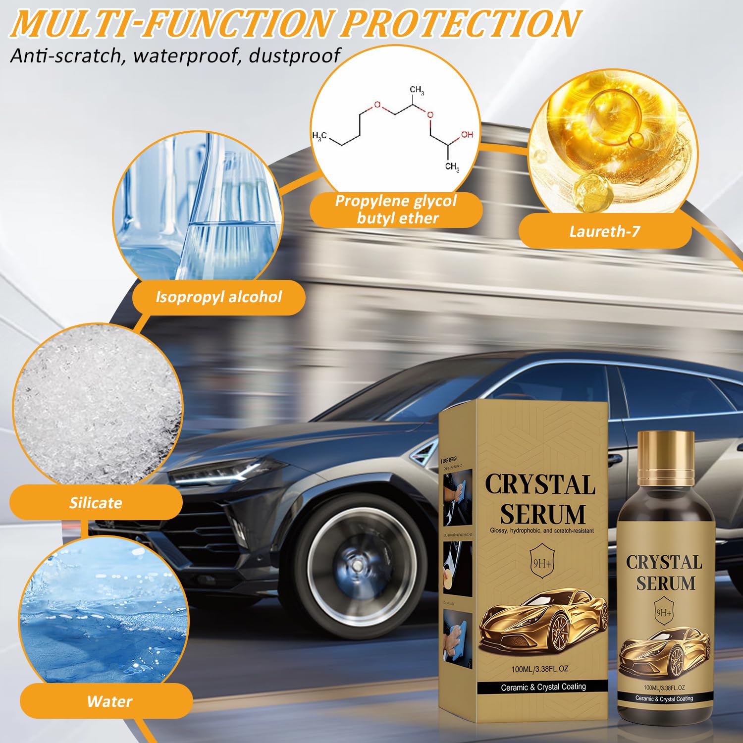 100ML PTZ Crystal Serum Advanced Graphene Ceramic Coating for Cars, 9H Hardness, 2PCS Set, Super Hydrophobic Anti-Scratch UV Protection for Vehicle Exterior
