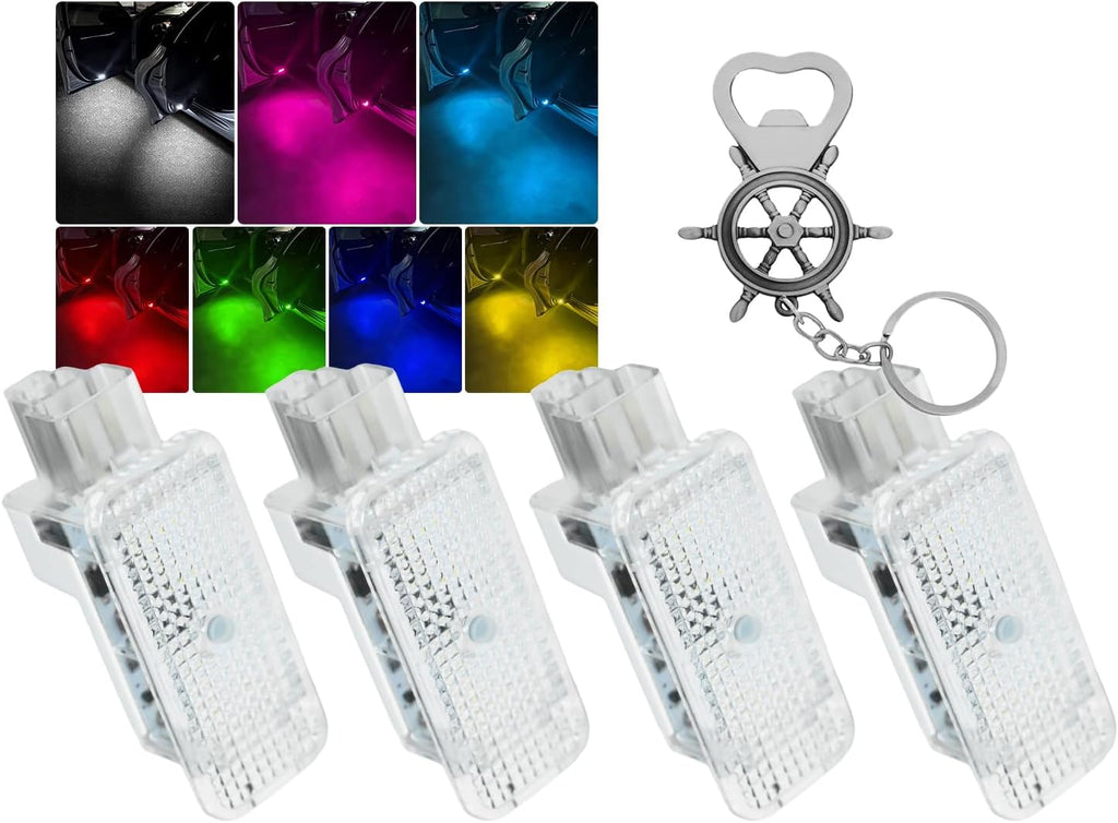 7-Color Car Door Welcome Light Compatible with Audi Car Accessories Auto Sensing Ambient Lighting Puddle Light Lamps, 4 PCS