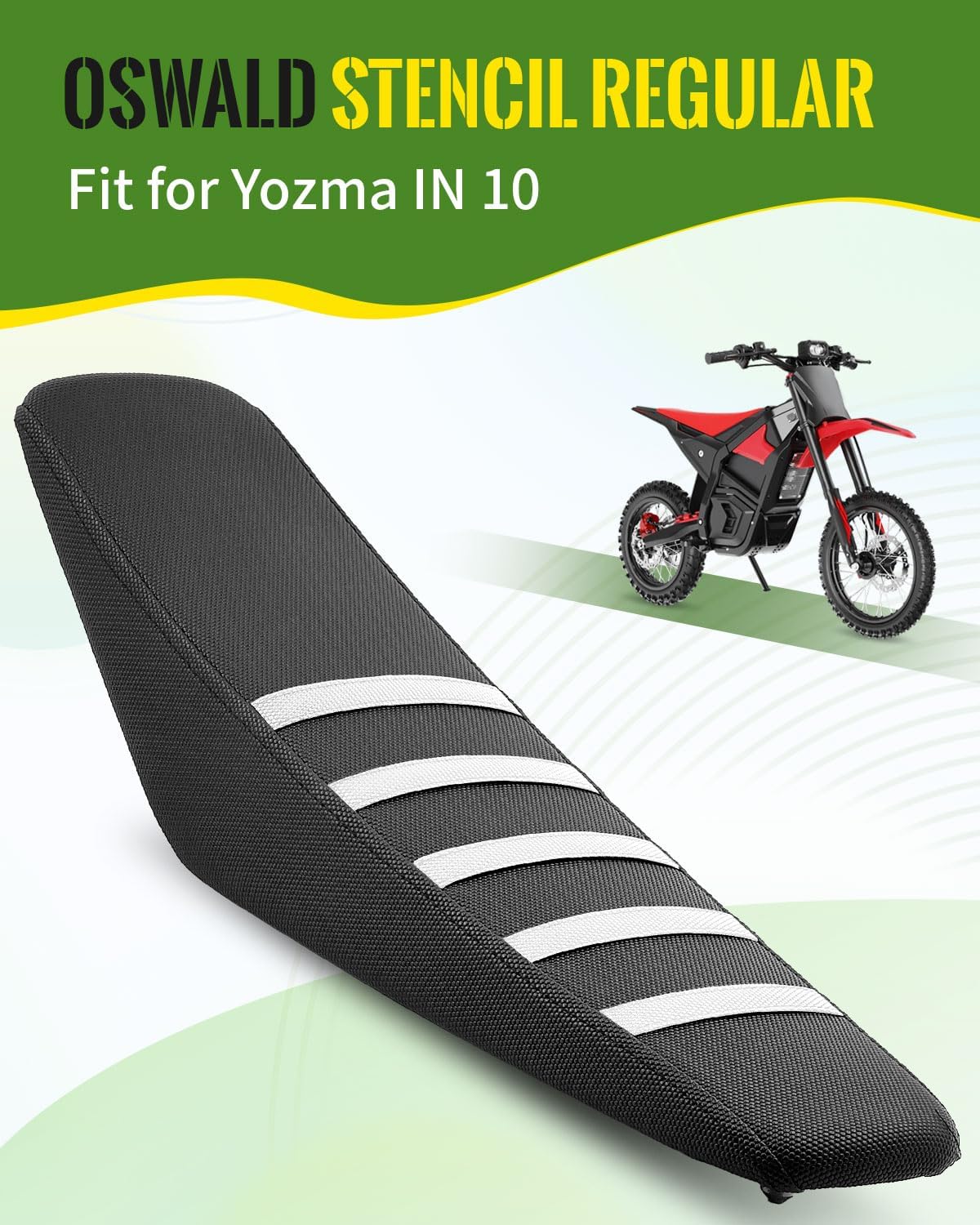Seat Cover Fit for Yozma in 10, White Stripe Non-Slip Motorcycle Cushion Cover, for Electric Dirt Bike Ebike