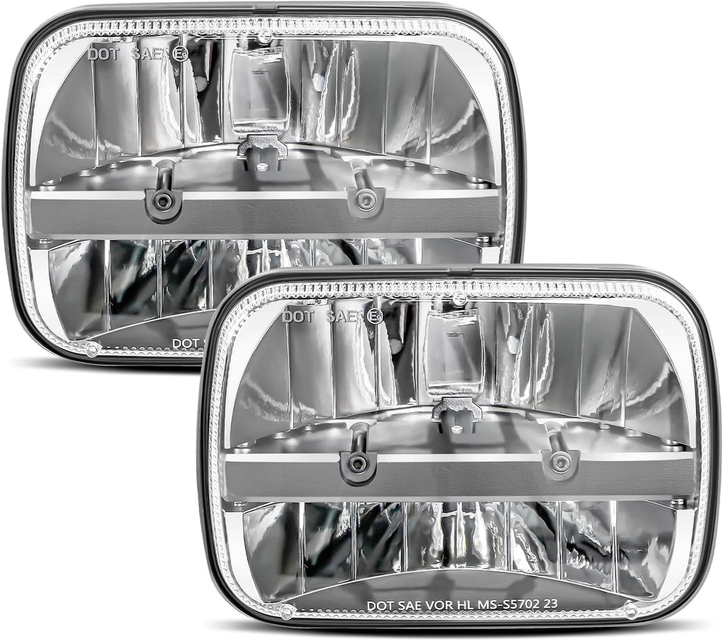 UNI-SHINE 5x7 Chrome led headlight 2pcs 7x6 led headlight Reflector Plug and Play H6054 H5054 Hi/Lo Sealed Beam DOT Approved Compatible with jeep Wrangler YJ Compatible with Cherokee XJ