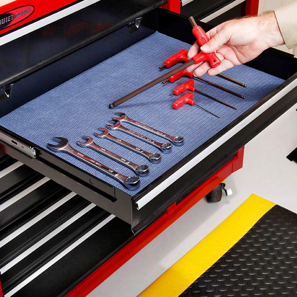 pig tool box, drawer and shelf liner absorbent, close-up detail