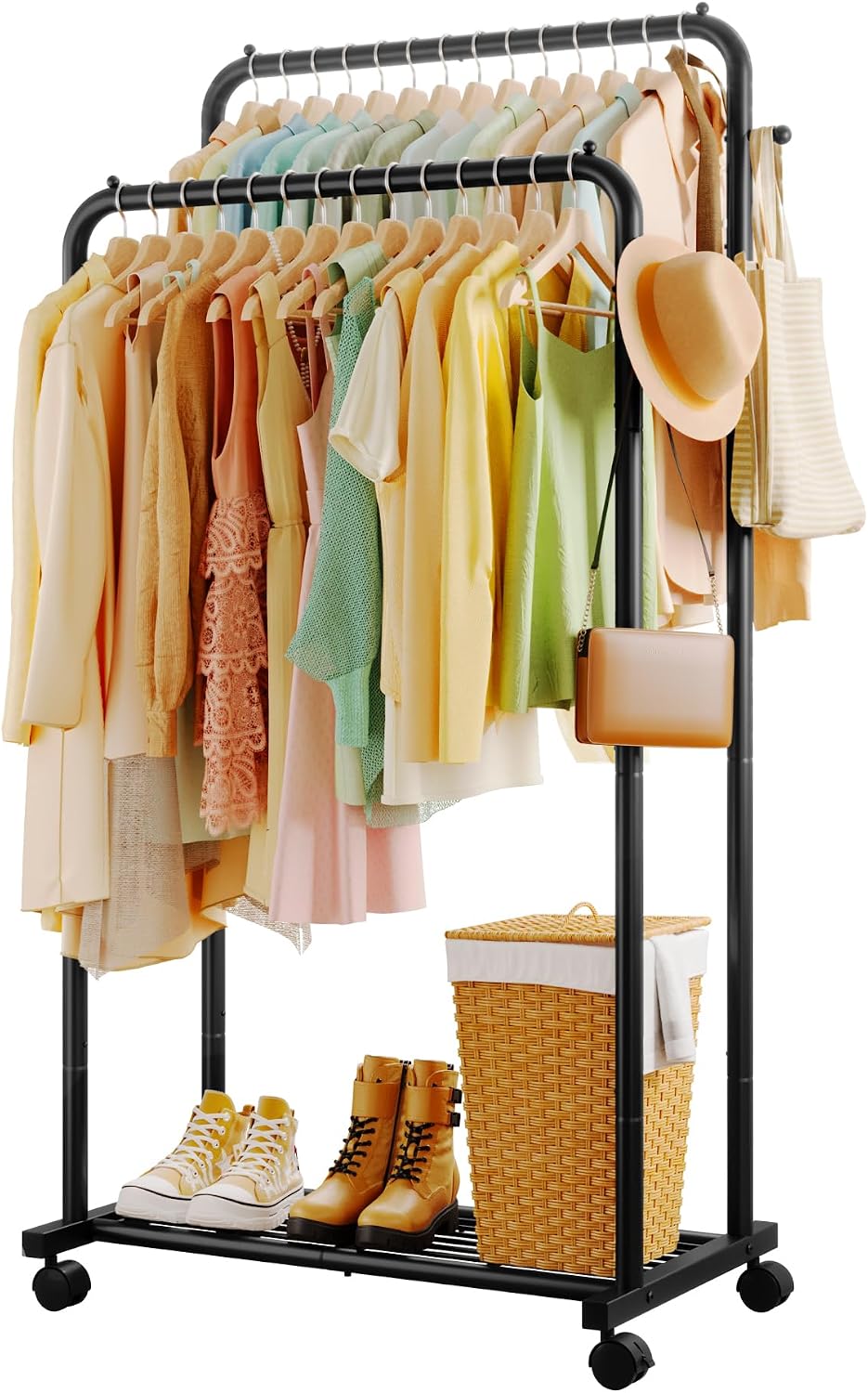 sakugi double rod clothes rack mesh shelf &, main product view