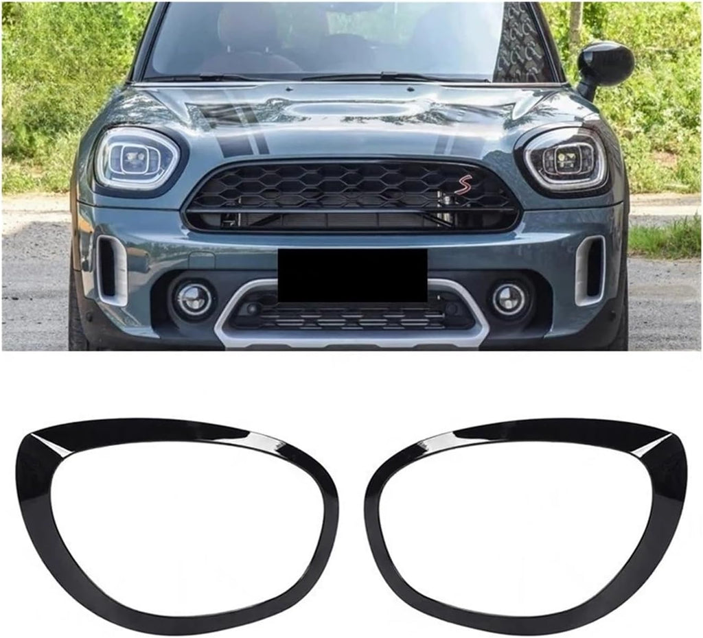 Compatible For 2017-2021 F60 BMW Mini Cooper Countryman Chrome Headlight Trims Cover Rings 51137388117 51137388118 51138739351 51138739352(Black L and R)