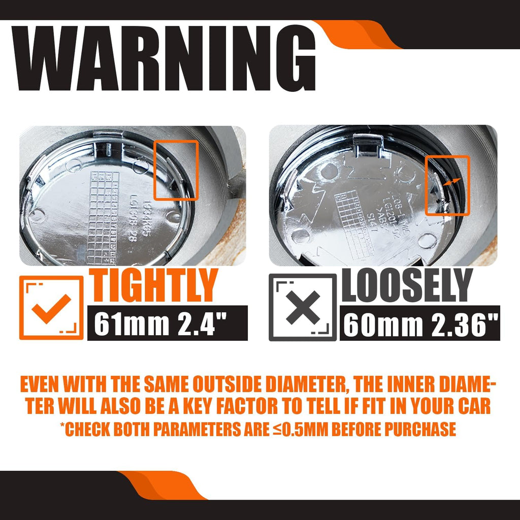 2.9Inch 75MM Wheel Center Caps, Pack of 4 (Gloss Black, Outer 75MM, Inner 73MM, Easy DIY Installation)