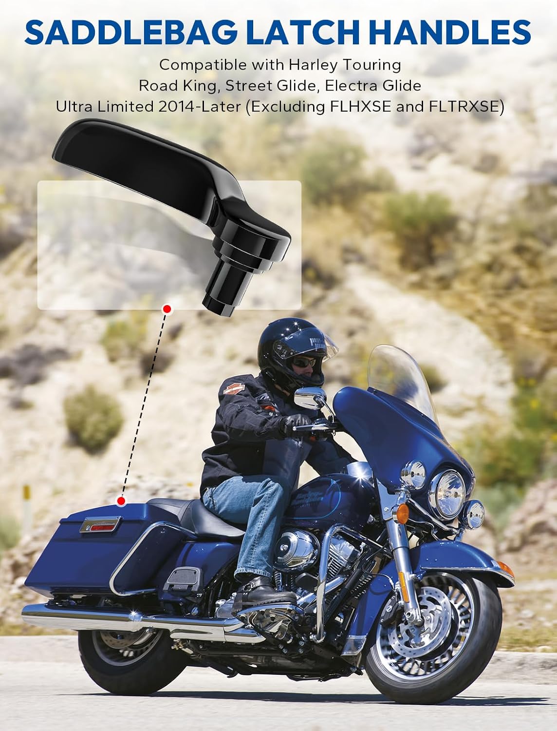 Saddlebag Latches Kit, Saddlebag Lifters Compatible for Harley Touring 2014-2024 Street Glide Electra Glide Road King with Hard Saddle Bag Latch Handle for Motorcycle, Black